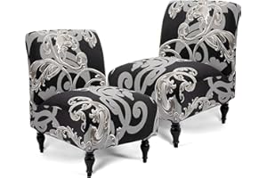 Iauddy Armless Accent Slipper Chair Cover Slipcover,Stretch Spandex Removable Non-Slip Silp Cover for Accent Chair Without Arms Furniture Protector for Living Dining Room(Black/Gray, 2)