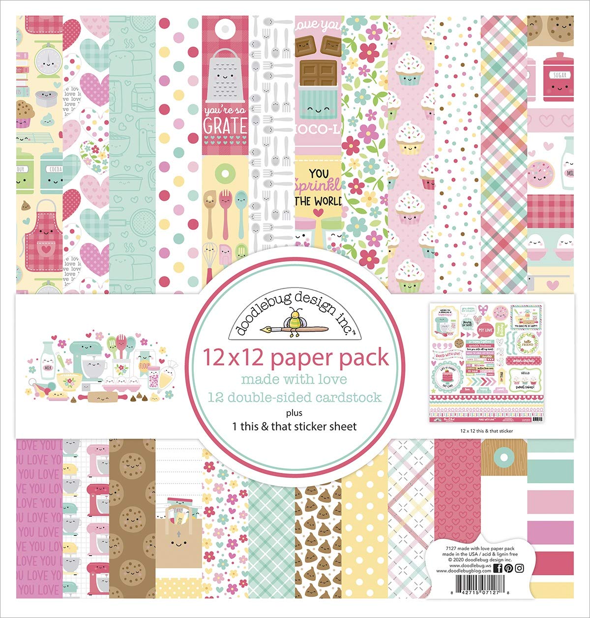DOODLEBUG Made with Love Paper 12X12 Pack, 12-x-12-Inch