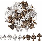 SUNNYCLUE 1 Box 54Pcs Mushroom Charms Bulk Assorted Mushroom Charm Tibetan Style Antique Silver Bronze Magic Plant Pendants for Jewelry Making DIY Christmas Earrings Bracelet Crafts