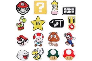 HITOMOSU Iron on Patches,16 pieces Embroidered Applique Patches,Sew On Iron on Patches Fabric Repair Patches Cute Cartoon Anime Mario Patches for Kids Adult Clothes Jeans Jackets Hats Shoes Backpacks