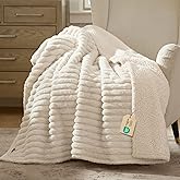 Bedsure ComfyFleece™ Waterproof Dog Blankets for Large Dogs - Soft Pet Cat Blanket Corduroy Fleece for Couch Bed Protector Washable, Cozy Calming Reversible Furniture Protection,50"x60", Cream