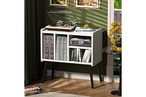 Record Player Table, Mid-Century Record Player Stand with Vinyl Storage Hold Up to 150+ Albums, Vinyl Record Cabinet with Adj