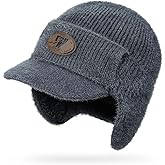 Clakllie Cozy Plush Visor Beanie with Earflap Beanies Hats Stocking Caps Warm Thermal Knitted Winter Hats for Men Women