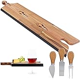 G Francis Acacia Wood Puzzle Cheese Board Set with Knives, Large Charcuterie Board for Cheese and Meat, Charcuterie Board Gift Set