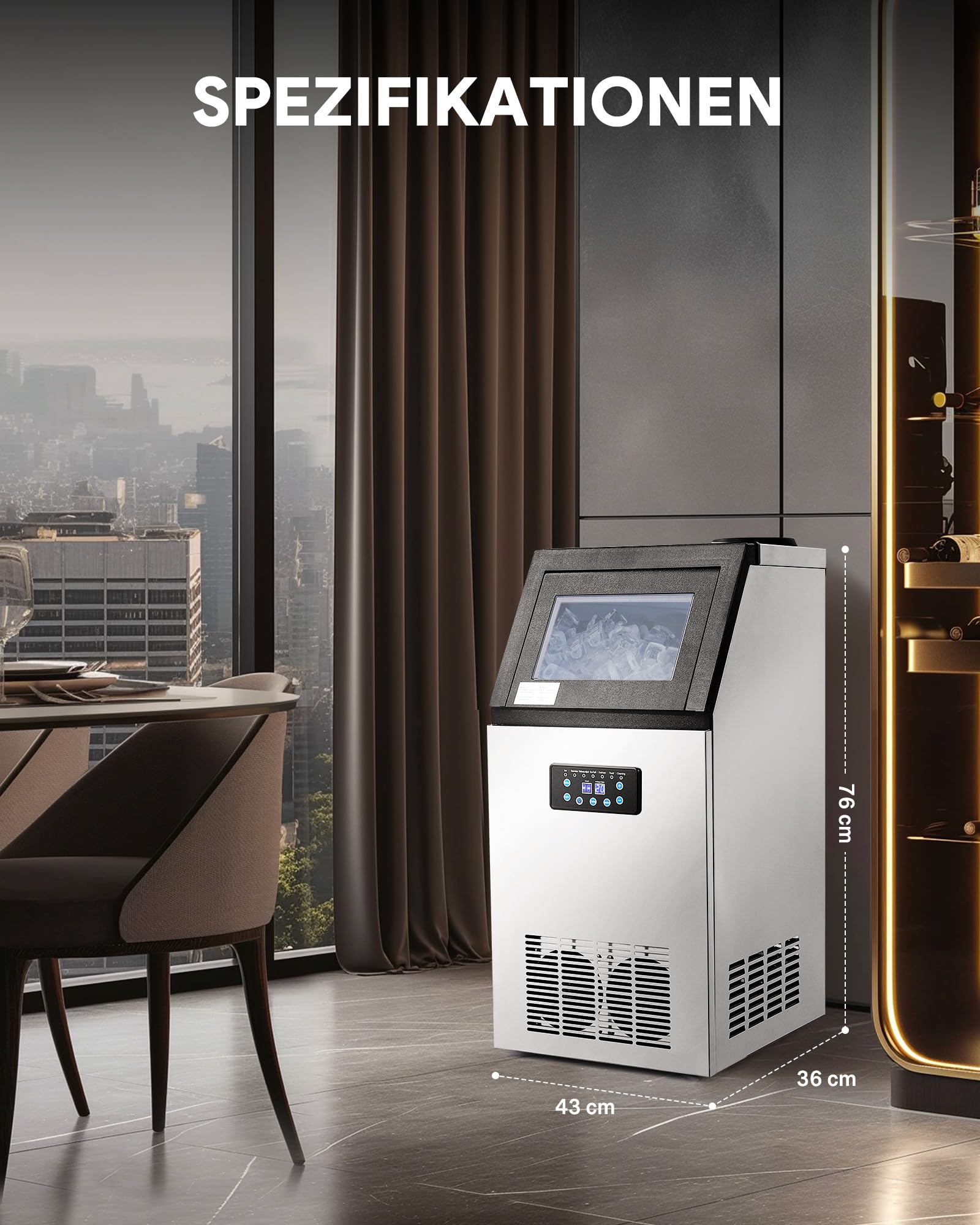 Wilprep Kommerzielle Eiswürfelmaschine 59kg/24H Eismaschine mit LCD-Bildschirm Eismaschine aus Edelstahl für Büro, Restaurant, Bar, Café 9