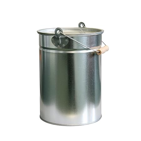 Kamino-Flam Zink-Ascheeimer mit Deckel - Kohleneimer klein, 14l - Kohleeimer verzinkt - Zinkeimer / Asche-Mülleimer als Kamin