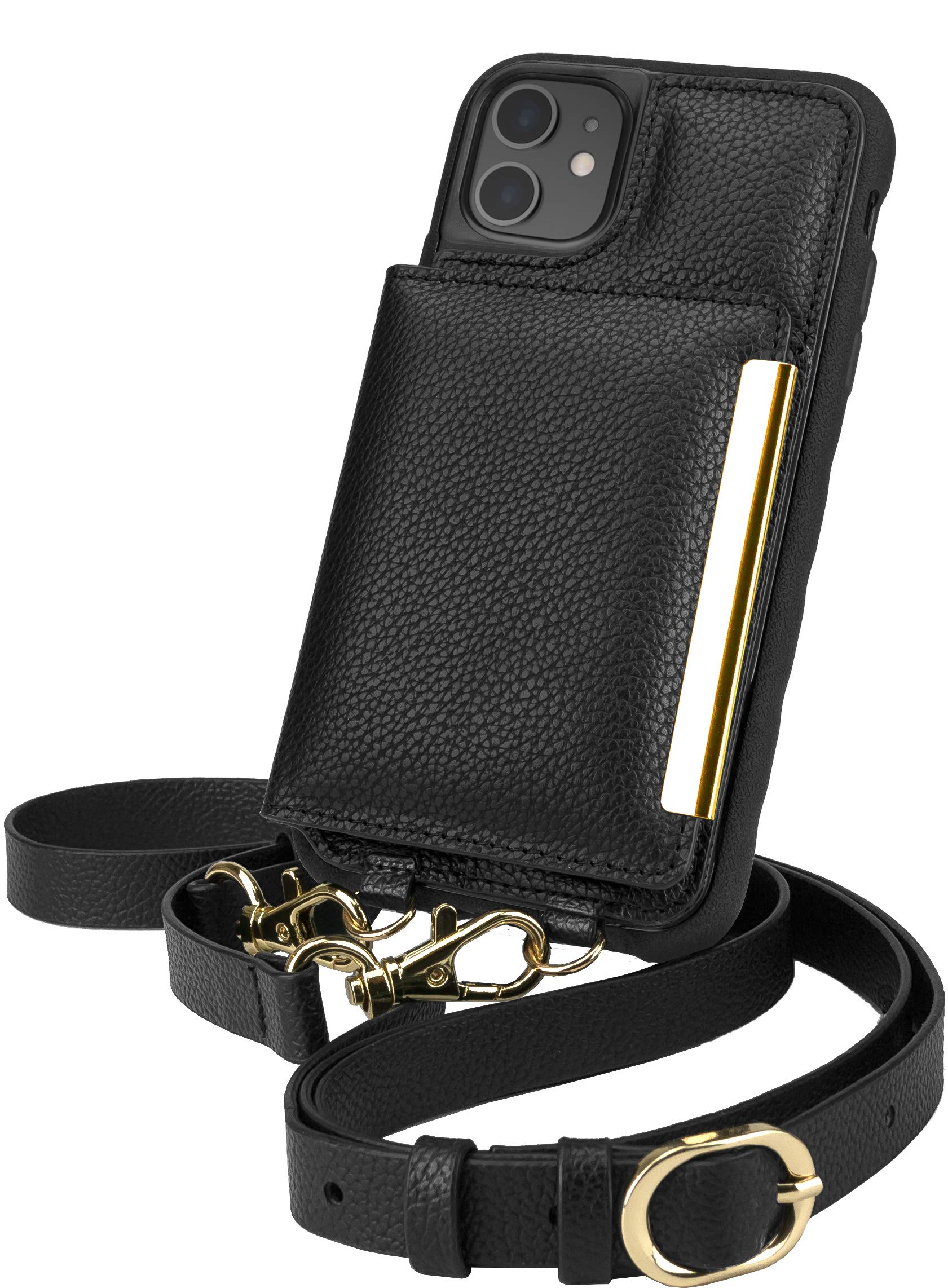 Photo 1 of Smartish iPhone 11 Crossbody Case for Women - Dancing Queen [Purse/Clutch with Detachable Strap & Card Holder] - Stiletto Black-Gold