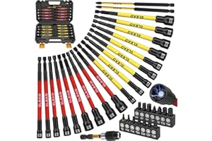 ELEAD Magnetic Nut Driver Bit Set, 35-Piece Extra Long Nut Driver Set for Impact Drill, Metric & SAE, PH1 & PH2 Screwdriver Bits 1/4 Drive Shank Adapter Extension, Durable for Professional Projects