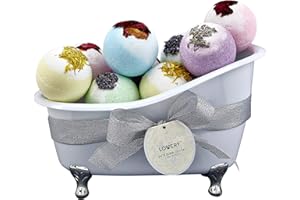 LOVERY Christmas Gift Baskets for Women Holiday Gift for Teen Girls Bath Bomb Self Care Gifts for Women Spa Bath Set, White Elephant Gifts 10 Two Tone Bath Fizzies W Shea & Coco Butter Dry Flower Petals