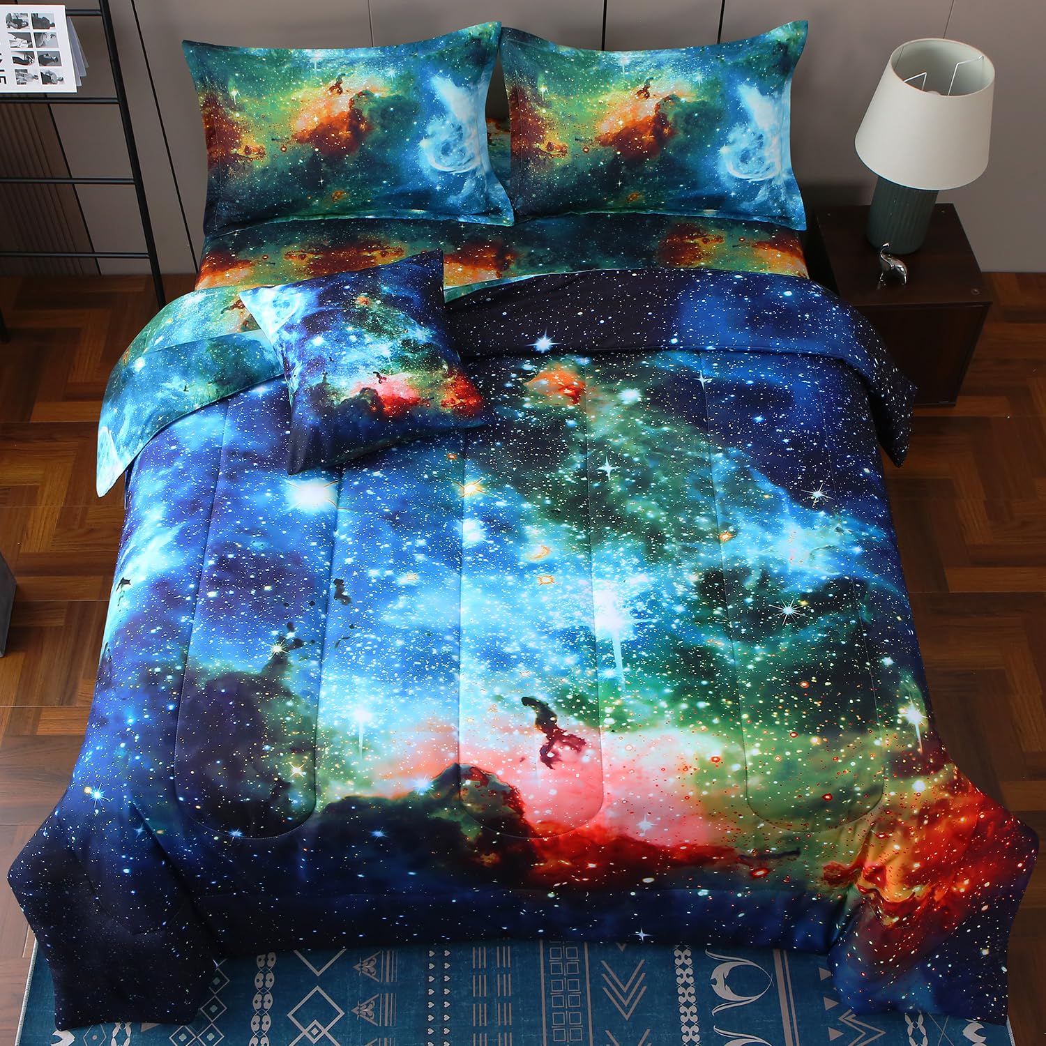 Condition photo showing New/Like New for jqinhome full galaxy comforter sets 6 piece bed in a bag, outer space themed bedding for children bo