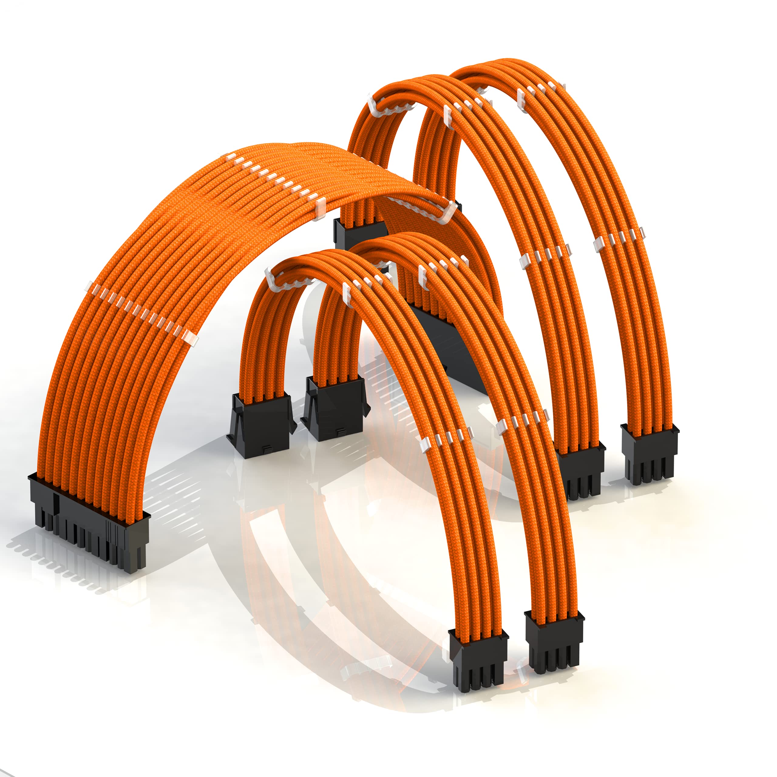 LINKUP - AVA 50cm PSU Cable Extension Sleeved Custom Mod GPU PC Braided w/Comb Kit | 1 x 24 P (20+4) | 2 x 8 P (4+4) CPU | 2 x 8 P (6+2) GPU set | 500mm - Orange