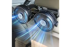 Poraxy Car Fan, 12V/24V Car Fans that Blow Cold Air, Cooling Car Fans for Backseat for Kids, 3 Speed 360 Degree Rotatable Dual Head Rear Seat Headrest Air Fan for Sedan SUV RV