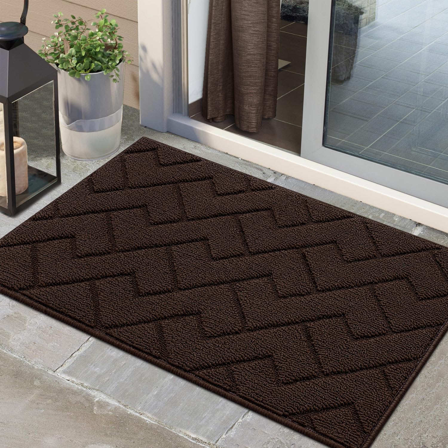 Biscpro Door Mat 60x90cm,Indoor DoorMat Washable,Doormat Indoor Dirt Trapper Non-slip,Absorbent Inside Entrance Rug Floor Mat for Entryway,Patio,Garden,Laundry Room,Pets - Coffee