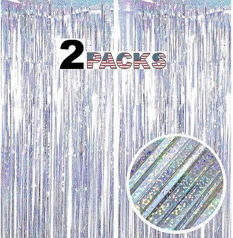 Amazon Co Jp 2個セット Augsion スパークリング カーテン キラキラ タッセルカーテン クリスマスイブ パーティー飾り付け ウェディング プロポーズ 誕生日 写真 背景布 撮影 デコレーション ぴかぴか フリンジカーテン イベントの装飾 レーザー シルバー おもちゃ