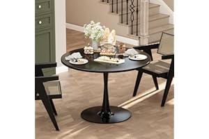 LTTROMAT 32 Inch Round Black Tulip Dining Table, Modern Tulip Table with Metal Pedestal Base for 2-4 People
