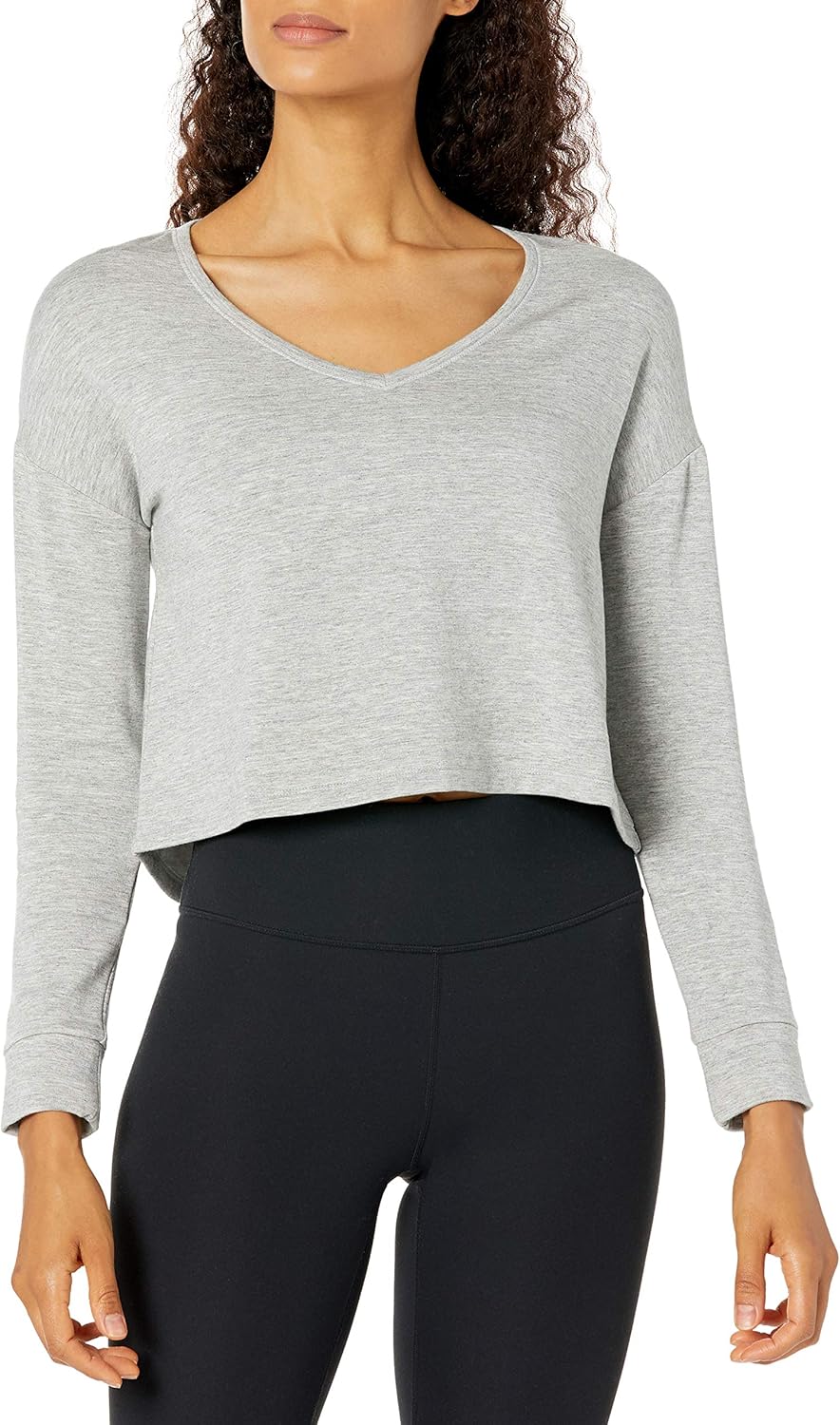  Brand - Core 10 Women's Cloud Soft Cropped Flow V-Neck Relaxed Fit Yoga Sweatshirt: Clothing