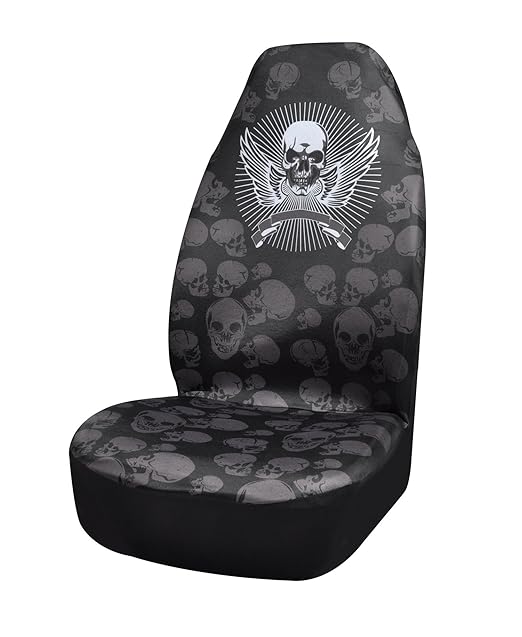 title=Set di coprisedili universali per auto, motivo teschi, colore: Bianco/Nero, in