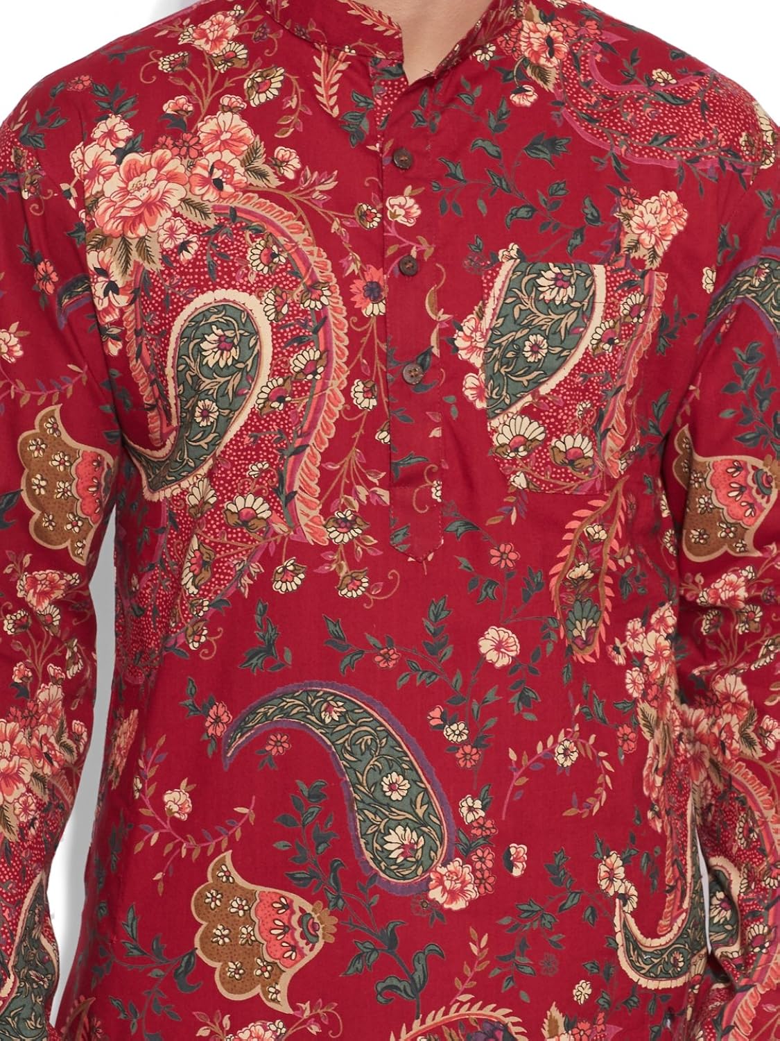 very me men's designer maroon pure cotton printed long kurta