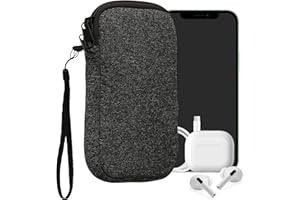 kwmobile Neoprene Phone Pouch Size XL - 6.7/6.8" - Universal Cell Sleeve Mobile Bag with Zipper, Wrist Strap - Anthracite/White