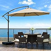 OLILAWN 10ft Patio Umbrella with Base Included, Outdoor Offset Cantilever Umbrella Upgraded Yarn-dyed Fabric Shade, Sturdy 8 Rids, Easy Tilt Adjustment, for Pool Deck Porch Backyard Garden,Beige