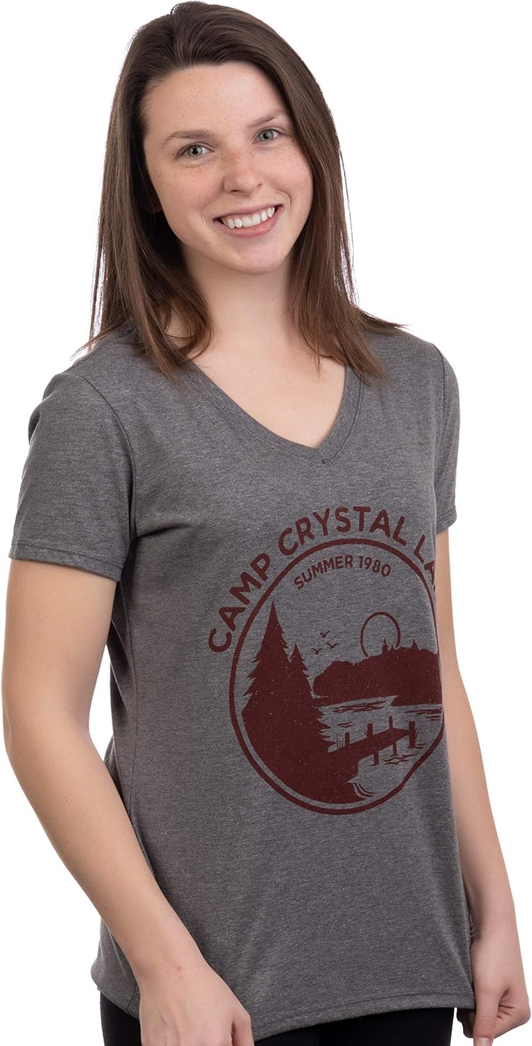 1980 Camp Crystal Lake Counselor | Funny 80s Horror Movie Fan Women Top T-Shirt: Clothing