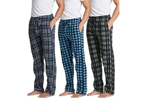Real Essentials 3 Pack: Mens Fleece Plaid Pajama Pants - Lounge Pajama Bottoms(Available in Big & Tall)