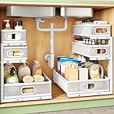 Kitstorack Under Sink Organizer, 2-Pack 3-Tier Height Adjustable Thickened Metal Pull out Cabinet Organizer Shelf, Slide out Storage Drawer Rack for Bathroom Kitchen Pantry Home Laundry Organization