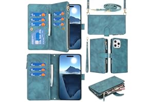 Jaorty Fit for iPhone 16 Pro Max 5G Phone Case Wallet for Women with Strap,Crossbody Shoulder Lanyard Wallet Case for iPhone 16 Pro Max with Card Holder,Zipper Pocket PU Leather Case,6.9" Blue