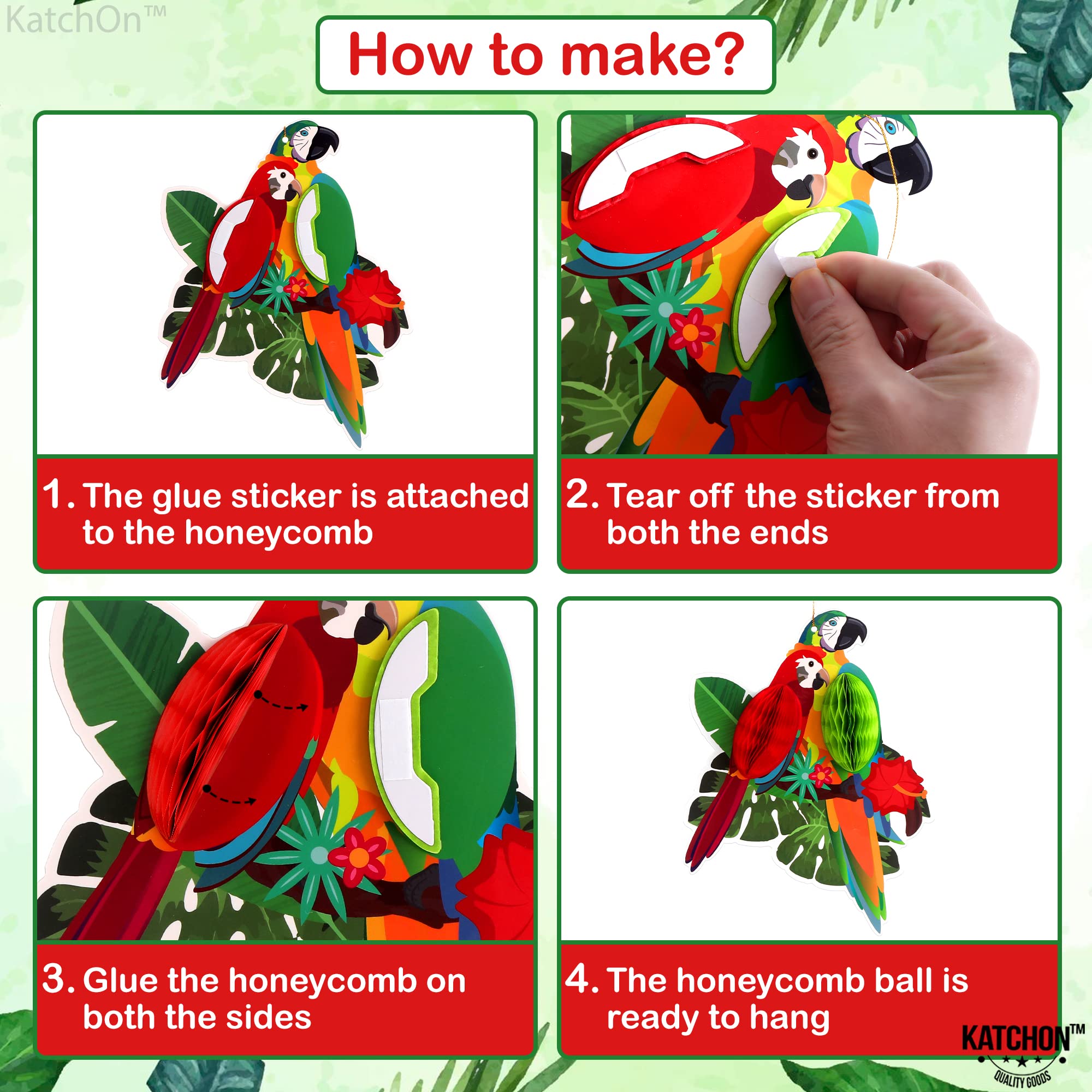 KatchOn, Tropical Birds Honeycomb Cutouts - Big, Pack of 6 | Jungle Theme Decorations, Luau Party Decorations | Tropical Party Decorations, Hawaiian Party Decorations | Rainforest Decor, Tiki Party
