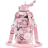 Fimibuke Half Gallon Water Bottle with Sleeve 64 OZ Water Bottle with Handle & Straw Leakproof Motivational Sports Gym Water Bottle with Time Marker BPA Free Water Jug with Reusable Neoprene Holder