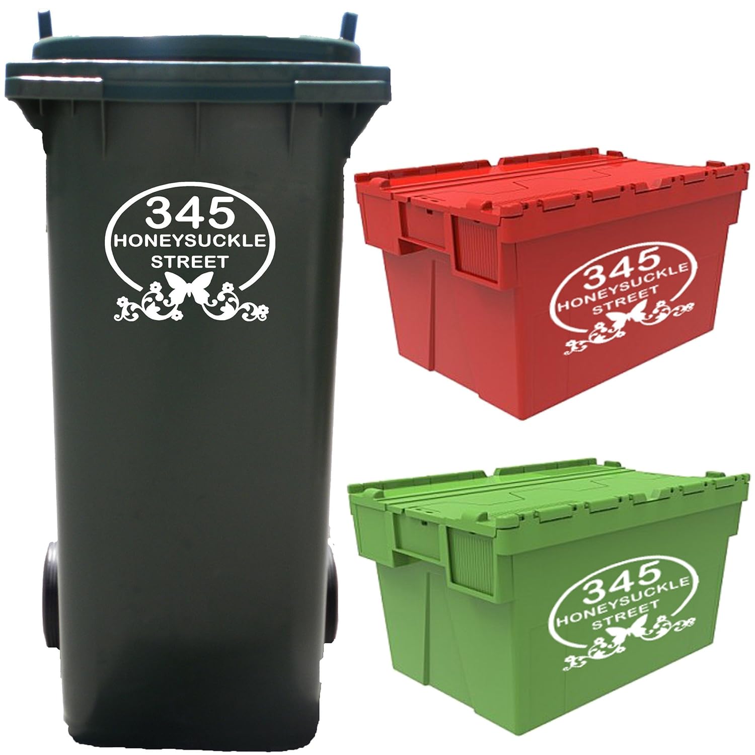 4 Large Personalised Wheelie Bin Number Stickers with house number and