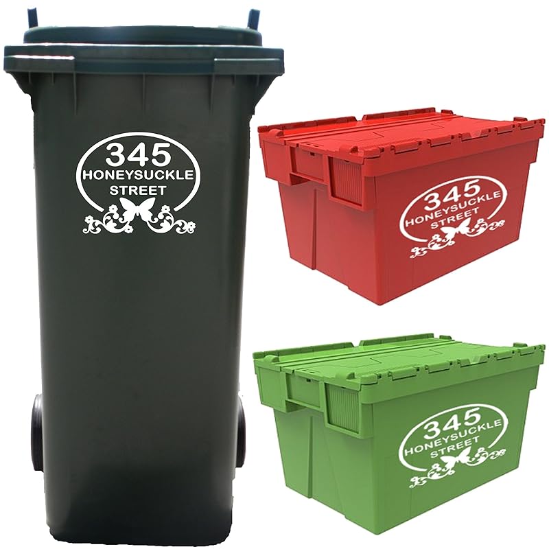 4 Large Personalised Wheelie Bin Number Stickers with house number and