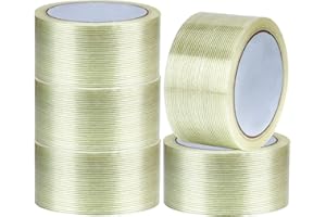 KEILEOHO 5 Rolls Packing Tape, 2 Inches x 55 Yards x 5.9 Mil, Clear Premium Filament Tape, Fiberglass Filament Tape for Wrapp