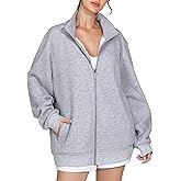 THE GYM PEOPLE Women's Oversized Full Zip Up Sweatshirts Fleece Long Sleeves Stand Collar Workout Jacket with Pockets