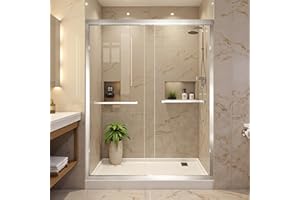 Lyngins Glass Shower Door 56-60" W x 72" H Bypass, Semi-Frameless Shower Door Double Sliding, Bathroom Sliding Glass Door with 1/4" (6mm) SGCC Certified Tempered Glass Nano Clean, Brushed Nickel