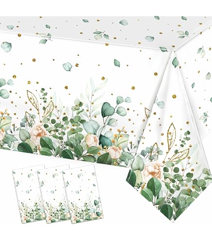 4 Nappes Rectangulaires Vert Sauge à Pois - 220x130 Cm, Jetables, Pour Anniversaire, Baby Shower, Fêtes
