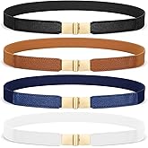 SUOSDEY 4 Pack Women Skinny Elastic Belt, Ladies Stretch Belt for Dresses Pants Thin Waist Gold Buckle Belt