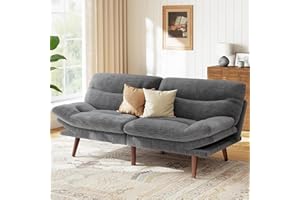 Marsail Futon Sofa Bed, Futon Couch with Adjustable Backrest & Armrests, Convertible Small Sleeper Sofa Bed for Small Apartments, Study Room, Office, Corduroy Loveseat, Dark Grey