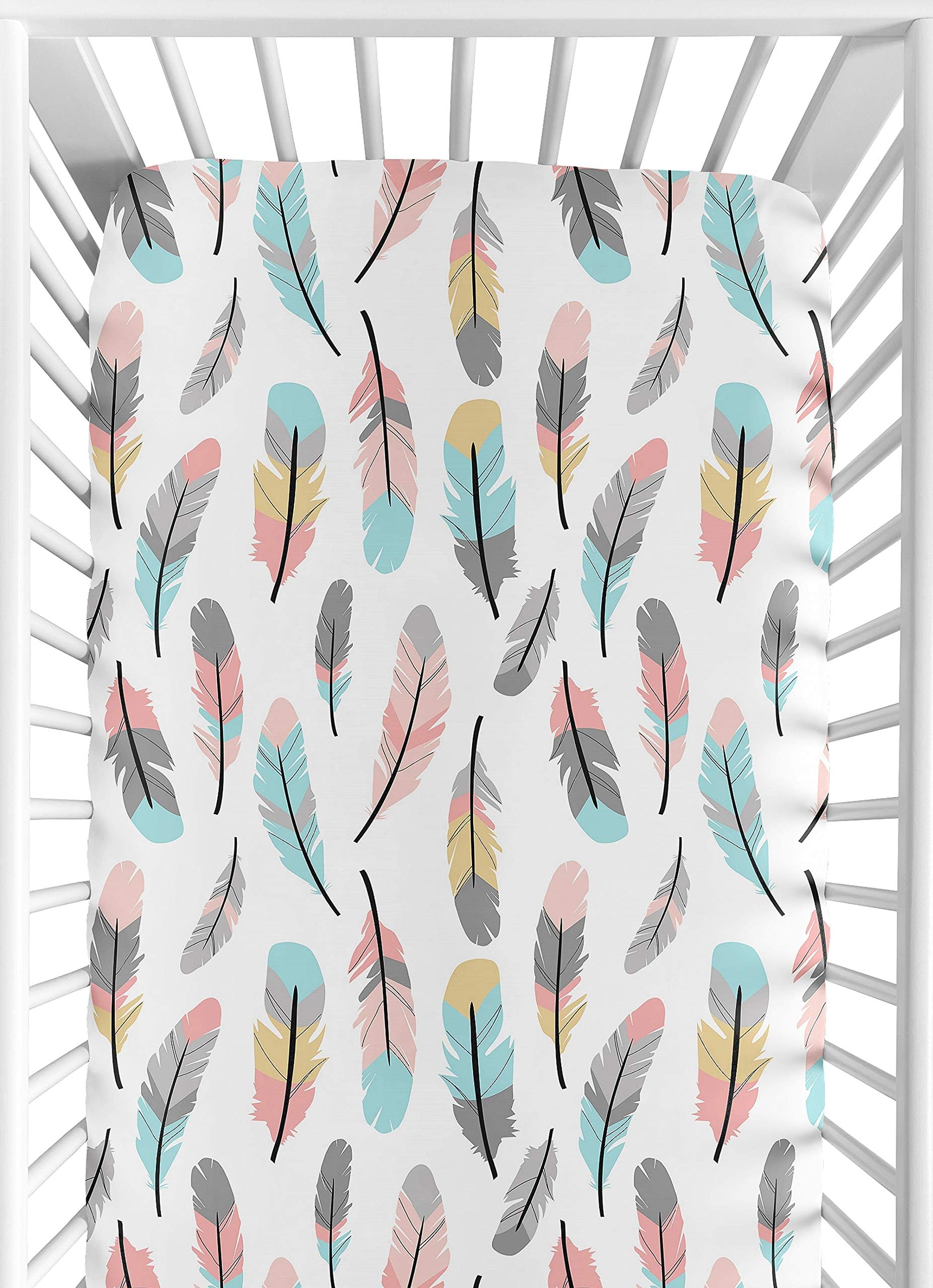 Multicolored Feather Print Fitted Crib Sheet for Feather Collection Baby/Toddler Bedding Set