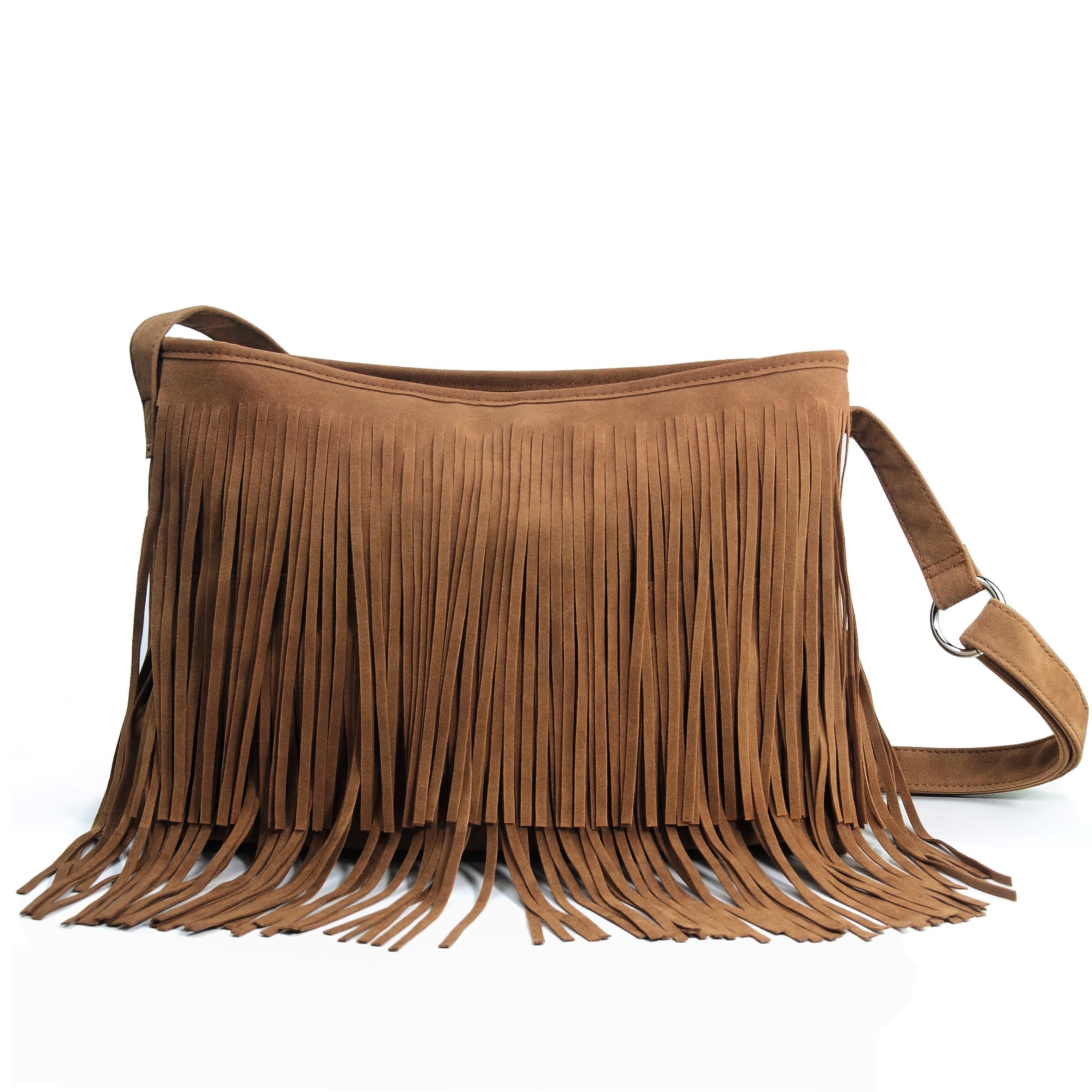 Hoxis Tassel Faux Suede Leather Hobo Cross Body Shoulder Bag Womens Sling Bag (Brown)