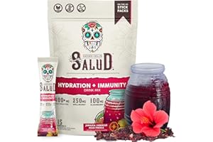 TASTE SALUD Salud 2-in-1 Hydration Packets + Immunity Electrolytes Powder, Hibiscus - Jamaica Agua Fresca Drink Mix, Elderberry, Dairy & Soy Free, Non-GMO, Gluten Free, Vegan, Low Calorie, 1g Sugar (15 Servings)