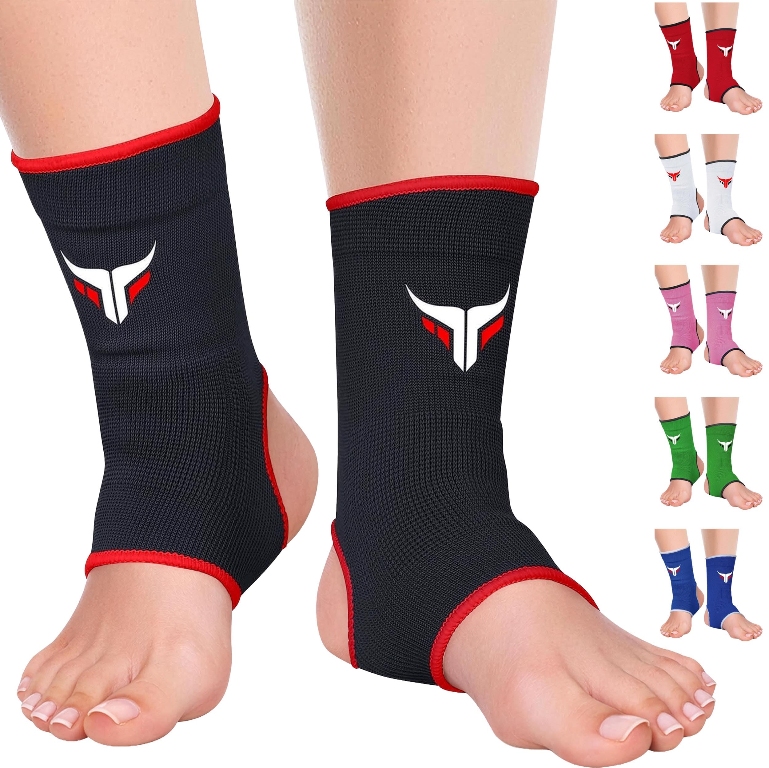 Mytra Fusion Ankle Support for Women & Men - MMA Muay Thai Kickboxing Training Ankle Brace - Breathable Elasticated Compression Foot Brace for Sports, Gym, Running & Football - 1 Pair (Black, S/M)