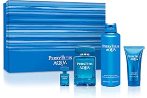 Perry Ellis Perry Ellis Aqua Men 3.4oz EDT Spray, 0.25oz EDT Spray, 6.8oz Deodorizing Body Spray, 1.7oz Shower Gel 4 Pc Gift Set