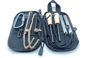 OTXEER Flint and Steel Fire Starter Kit, Ferro Rods Magnesium Fire Starter Survival Tool Camping Emergency Fire Lightning Striker, Tinder Wick Rope, Multifunctional Outdoor Bag Hook