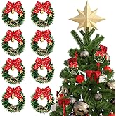 VOSAREA 10pcs Mini Christmas Wreaths Small Wreaths Crafts Christmas Red Bow Cedar Pine Artificial Hanging Garlands for Front Door Window Chair Wall Dollhouse Decor