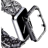 VIQIV Bling Protective Face Bumper Case Cover for Compatible with Apple Watch 38mm 42mm 40mm 44mm, Crystal Diamond Plate Frame Compatible with Apple iWatch Series 4 3 2 1 Black