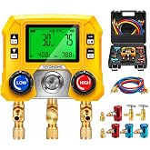 VIVOHOME Digital HVAC Manifold Gauge Set with R134a R1234yf Quick Couplers | Refrigeration Car AC Gauges with Can Taps and 3 Hoses for R134a R410a R32 R1234yf R454B Refrigerant Recharge Kit