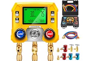 VIVOHOME Digital HVAC Manifold Gauge Set with R134a R1234yf Quick Couplers and Can Taps, Refrigeration Car AC Gauges with 3 Hoses for R134a R410a R32 R1234yf R454B Refrigerant Recharge Kit