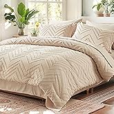 Anluoer Queen Comforter Set, Beige Tufted Bed in a Bag 7 Pieces with comforters and Sheets, All Season Bedding Sets with 1 Comforter, 2 PillowShams, 2 Pillowcases, 1 Flat Sheet, 1 Fitted Sheet