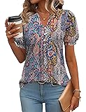 IECCP Womens Boho Tops Puff Short Sleeve Shirts